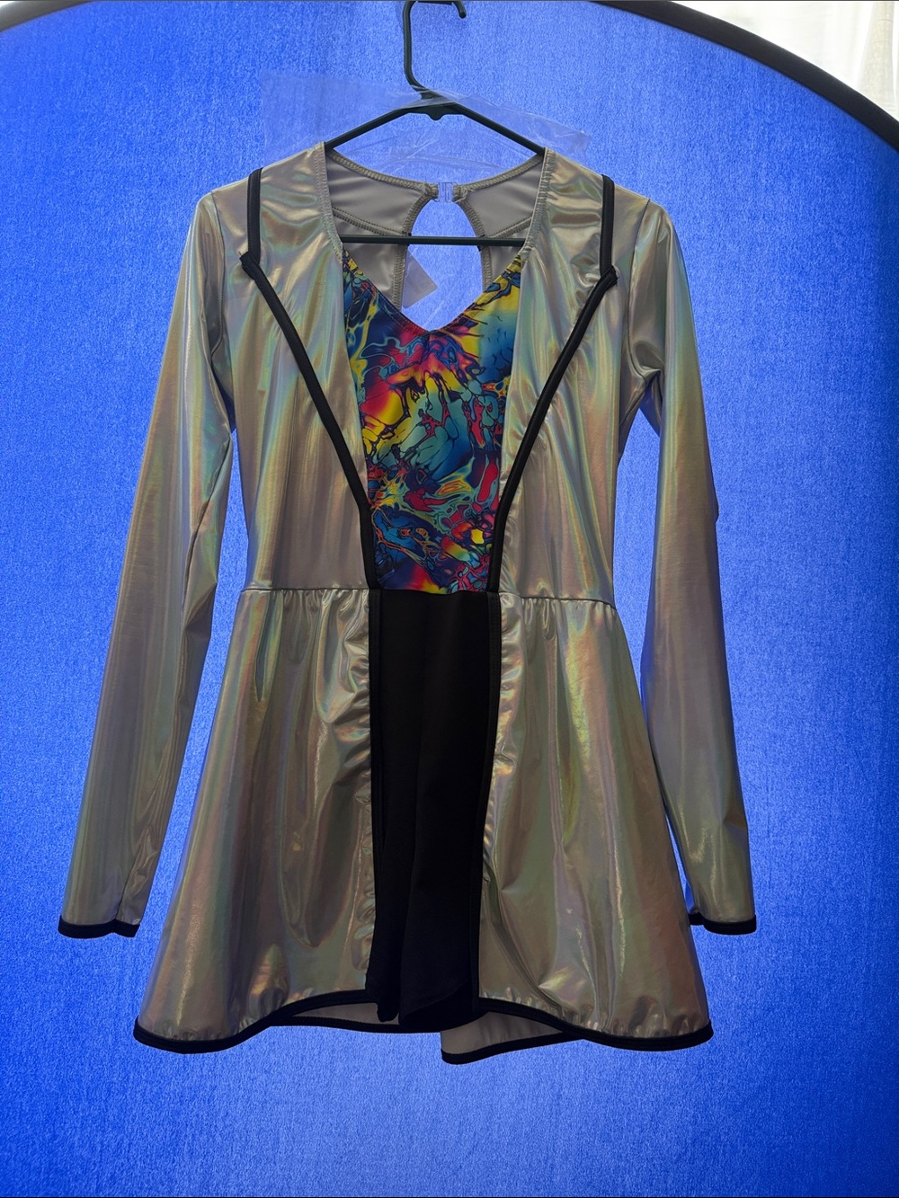 Iridescent Silver Long Sleeve Dance Recital Costume
